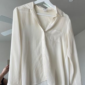 Club Monaco silk dress shirt with cotton back in a cream color